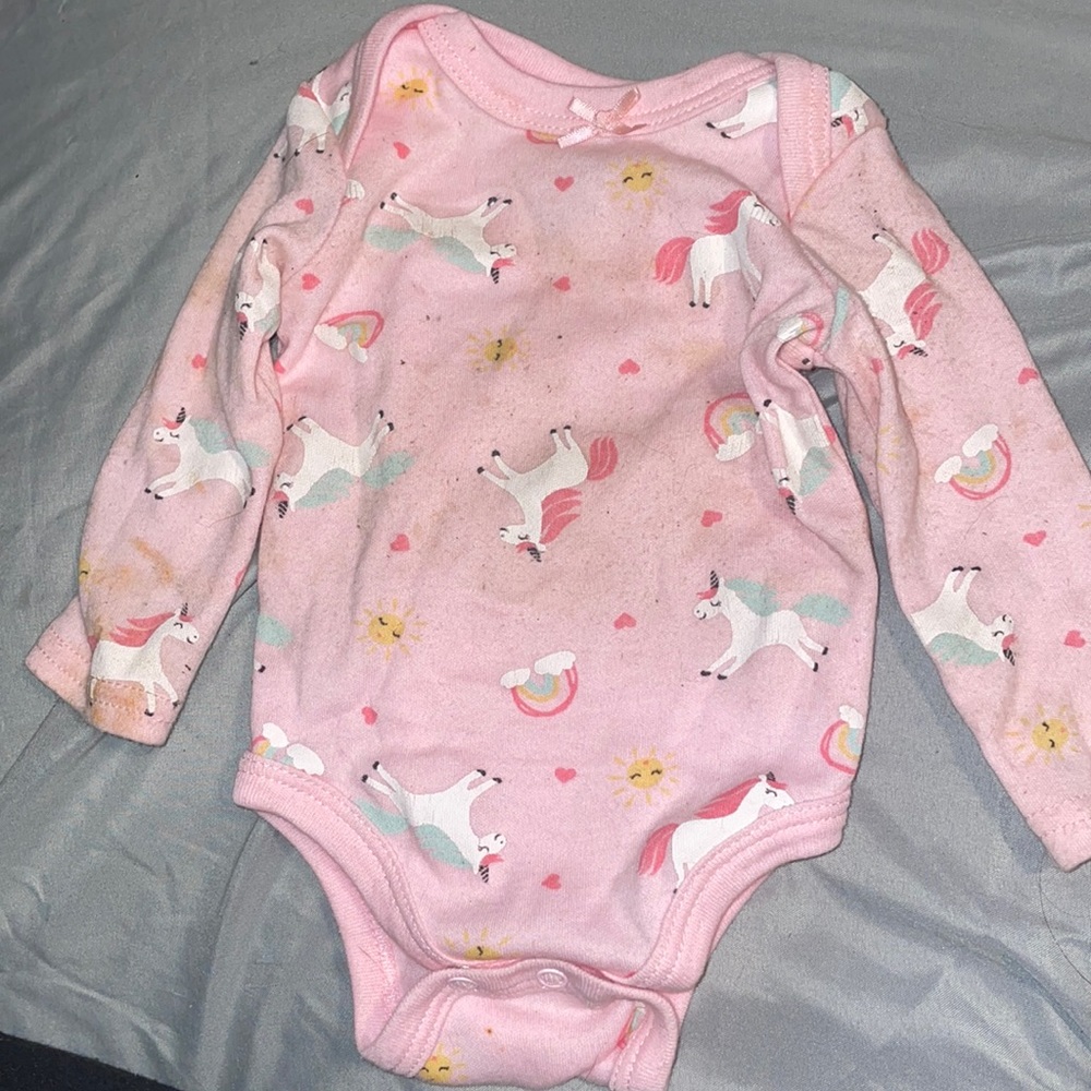 Newborn onesie, no longer need, pink with unicorns